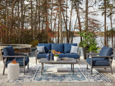 Bay Furniture Gallery - Ashley Furniture - Gali Outdoor - Sofa/Chairs/Table Set (4/CN) / Gray/Blue - P275-081